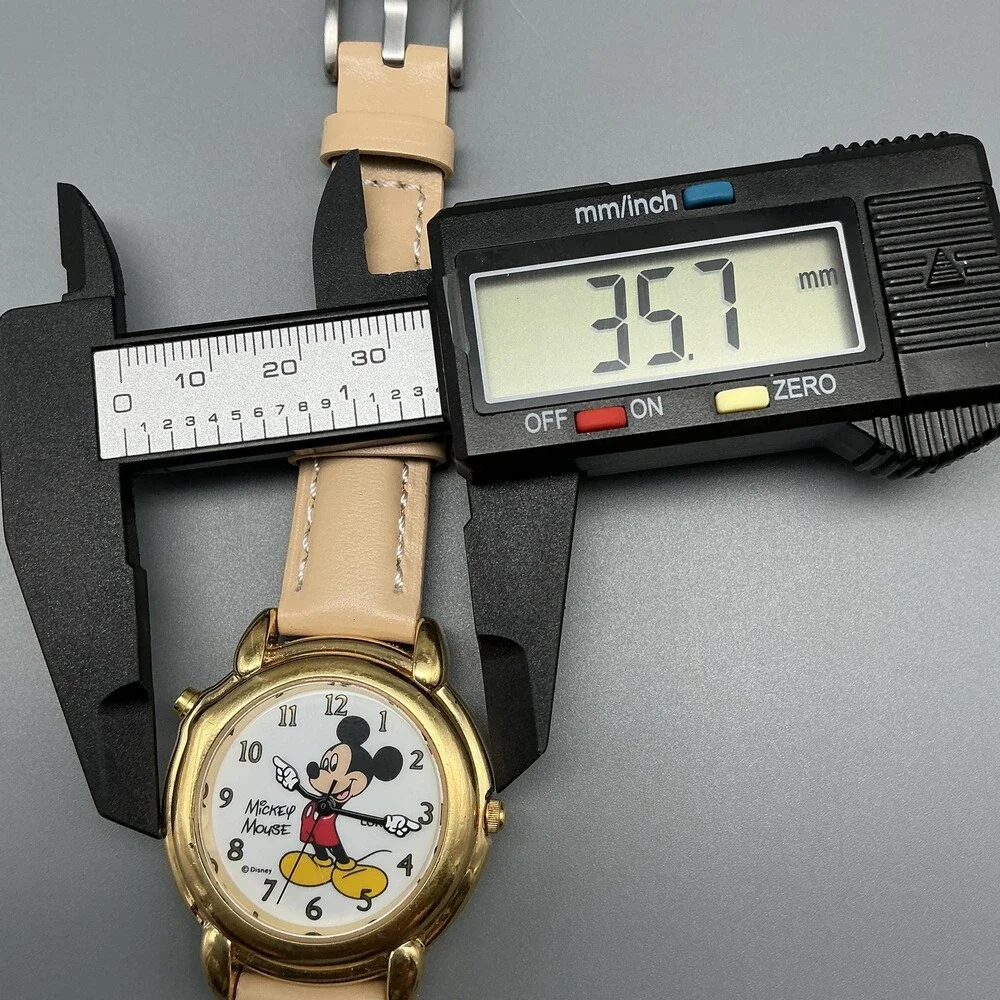 Lorus Women Watch 36mm White Mickey Mouse Talking Gold Tone Leather New Battery